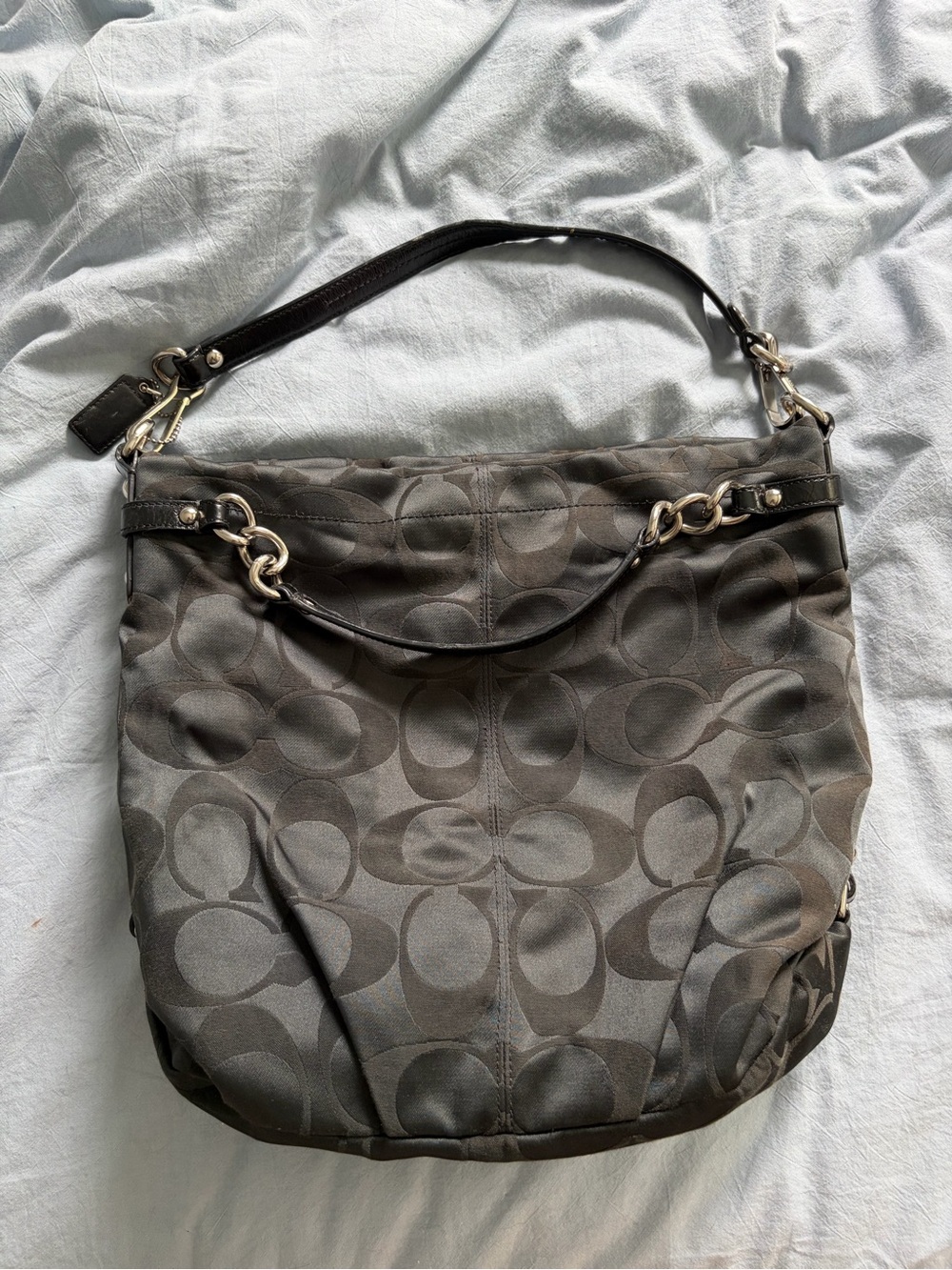 Coach Signature Hobo Bag - Gray and Black